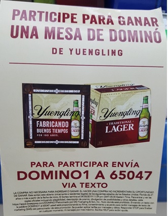 D. G. Yuengling & Son Brewery Text to Win Sweepatkes Targets Hispanic Consumers in Spanish - Case Card