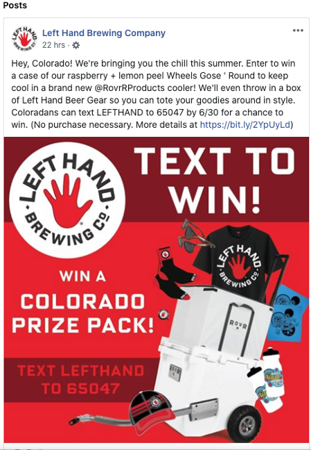 eft Hand Brewery Sweepstakes - Facebook Post