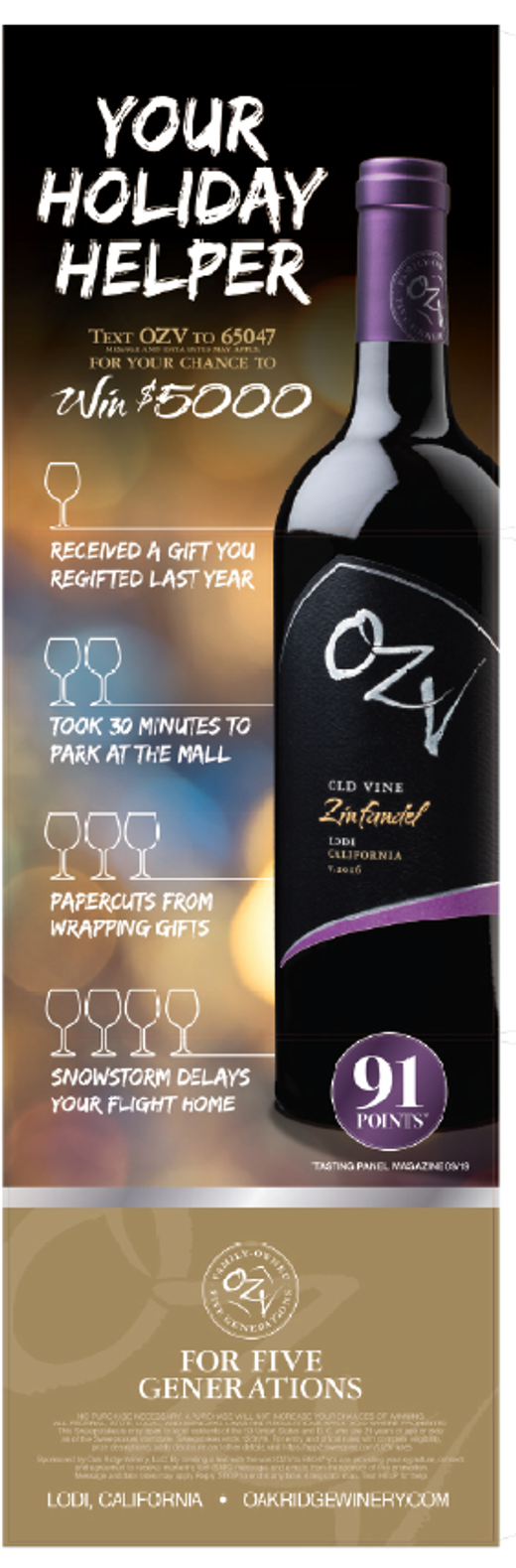 Oak Ridge Winery Text To Win Sweepstakes - Display