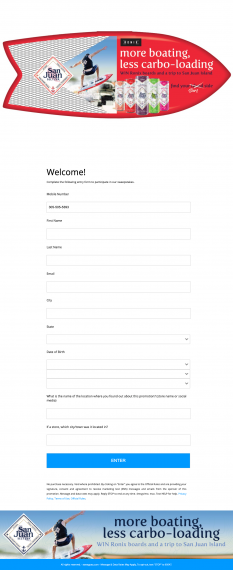 San Juan Seltzer Text to Win Sweepstakes Entry Page
