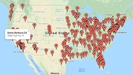 Sweepstakes Participants Location Map