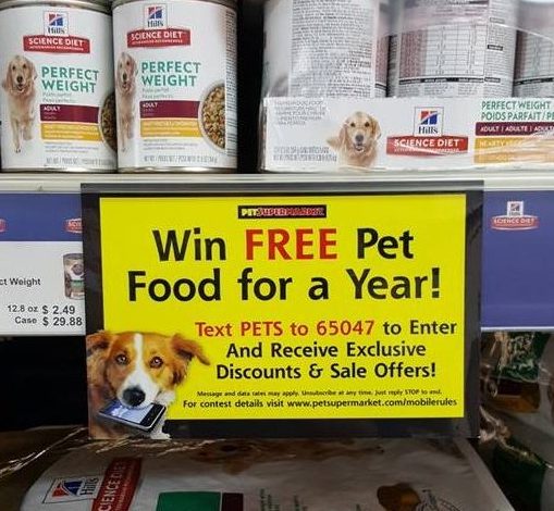 Text-to-win signage in pet store chain