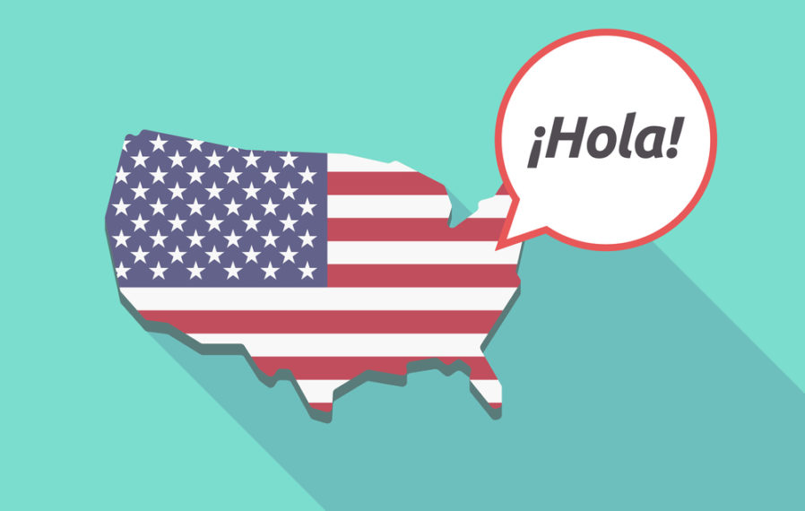 Target map of United States of America, Spanish, USA, espanol, text to win